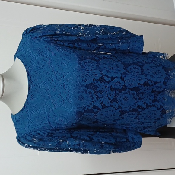 NWOT Suzy Shier Puffy Sleeves Navy blue blouse size S - Picture 2 of 14